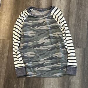 Pink Lily Camouflage and Striped Long Sleeve Tee